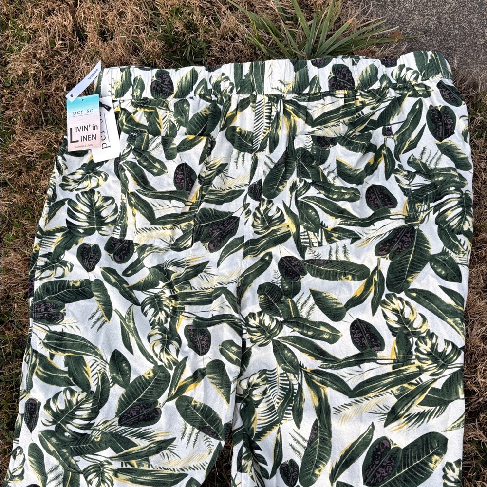 NWT Per Se Tropical Leaves Washable Rayon Linen Blend Capris Cropped Pants 3X 1X - Picture 11 of 16